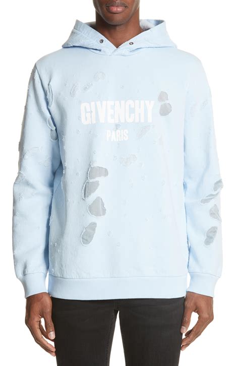 givenchy paris destroyed hoodie blue|Givenchy hoodie for sale.